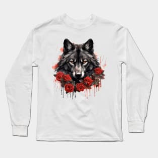 Gothic Rose Wolf Long Sleeve T-Shirt
